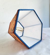 Small Marbled Paper Lampshade Clip On Orange Blue Hexagon Frame