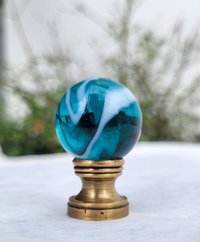 Aqua Lamp Finial, One Inch, White Gray Swirls