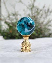Aqua Lamp Finial, One Inch, White Gray Swirls