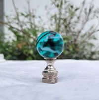 Aqua Lamp Finial, One Inch, White Gray Swirls