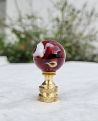 Red Lamp Finial, White Swirls