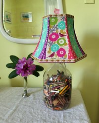 Floral Bird Lampshade Pink Aqua Mustard Table Lamp Bell