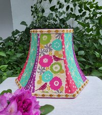 Floral Bird Lampshade Pink Aqua Mustard Table Lamp Bell