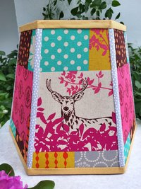 Large Floral Deer Lampshade Pink Aqua Mustard Table Lamp