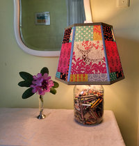 Large Floral Deer Lampshade Pink Aqua Mustard Table Lamp