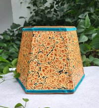 Small Marbled Paper Lampshade Hexagon Orange Turqoise