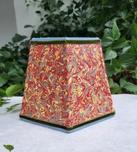 Small Marbled Paper Lampshade Hexagon Red Blue