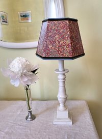 Small Marbled Paper Lampshade Hexagon Red Blue