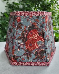 Small Floral Lampshade, Antique Blue Red Green Clip On Hex Bell