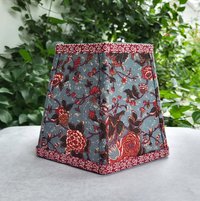 Small Floral Lampshade, Antique Blue Red Green Clip On Hex Bell