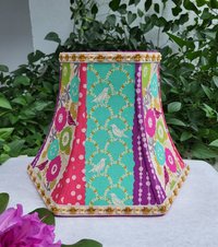 Floral Bird Lampshade Pink Aqua Mustard Table Lamp Bell