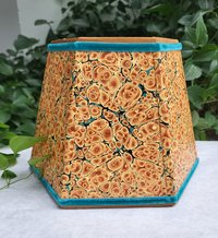 Small Marbled Paper Lampshade Hexagon Orange Turqoise