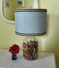 Sky Blue Burlap Lampshade, Drum Lamp Shade