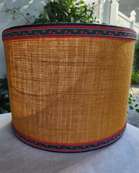 Mustard Burlap Lampshade Drum Gray and Yellow Floral Trim