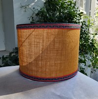 Mustard Burlap Lampshade Drum Gray and Yellow Floral Trim