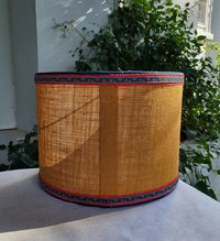 Mustard Burlap Lampshade Drum Gray and Yellow Floral Trim