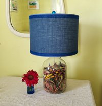 Dark Blue Burlap Lampshade, Drum Lamp Shade