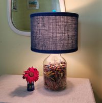 Dark Blue Burlap Lampshade, Drum Lamp Shade