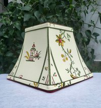 Square Bell Floral Lampshade, Pale Yellow, Green, Red Lamp Shade