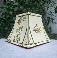 Square Bell Floral Lampshade, Pale Yellow, Green, Red Lamp Shade