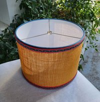 Mustard Burlap Lampshade Drum Gray and Yellow Floral Trim