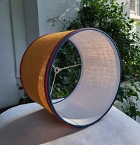 Mustard Burlap Lampshade Drum Gray and Yellow Floral Trim