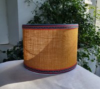 Mustard Burlap Lampshade Drum Gray and Yellow Floral Trim