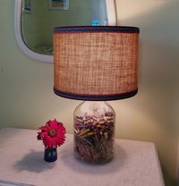 Mustard Burlap Lampshade Drum Gray and Yellow Floral Trim
