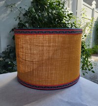 Mustard Burlap Lampshade Drum Gray and Yellow Floral Trim
