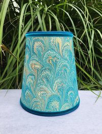 Pair Marbled Paper Sconce Lampshades Turquoise