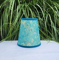 Pair Marbled Paper Sconce Lampshades Turquoise