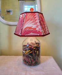 Marbled Paper Lampshade Red Orange Mauve
