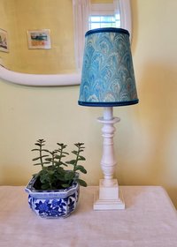 Pair Marbled Paper Sconce Lampshades Turquoise