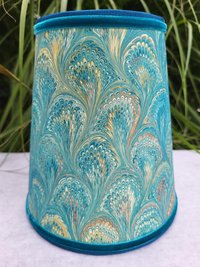 Pair Marbled Paper Sconce Lampshades Turquoise