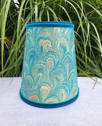 Pair Marbled Paper Sconce Lampshades Turquoise