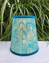 Pair Marbled Paper Sconce Lampshades Turquoise