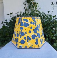 Large Marbled Paper Lampshade Yellow Blue