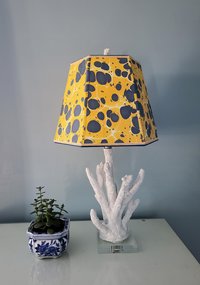 Large Marbled Paper Lampshade Yellow Blue
