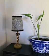Pair Black Gray Cream Marbled Paper Lampshades