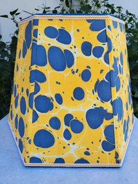 Large Marbled Paper Lampshade Yellow Blue