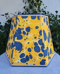 Large Marbled Paper Lampshade Yellow Blue