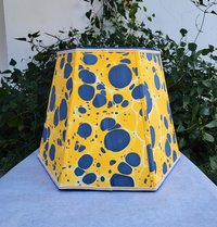 Large Marbled Paper Lampshade Yellow Blue