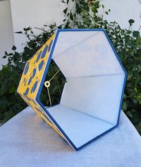 Large Marbled Paper Lampshade Yellow Blue