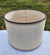 Raffia Cloth Lampshade Lined with Ticking Fabric