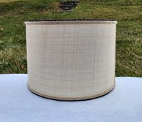Raffia Cloth Lampshade Lined with Ticking Fabric