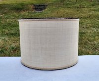 Raffia Cloth Lampshade Lined with Ticking Fabric
