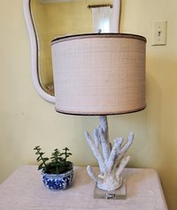 Raffia Cloth Lampshade Lined with Ticking Fabric