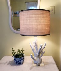 Raffia Cloth Lampshade Lined with Ticking Fabric