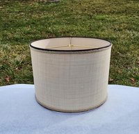 Raffia Cloth Lampshade Lined with Ticking Fabric