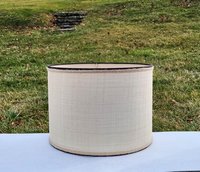 Raffia Cloth Lampshade Lined with Ticking Fabric